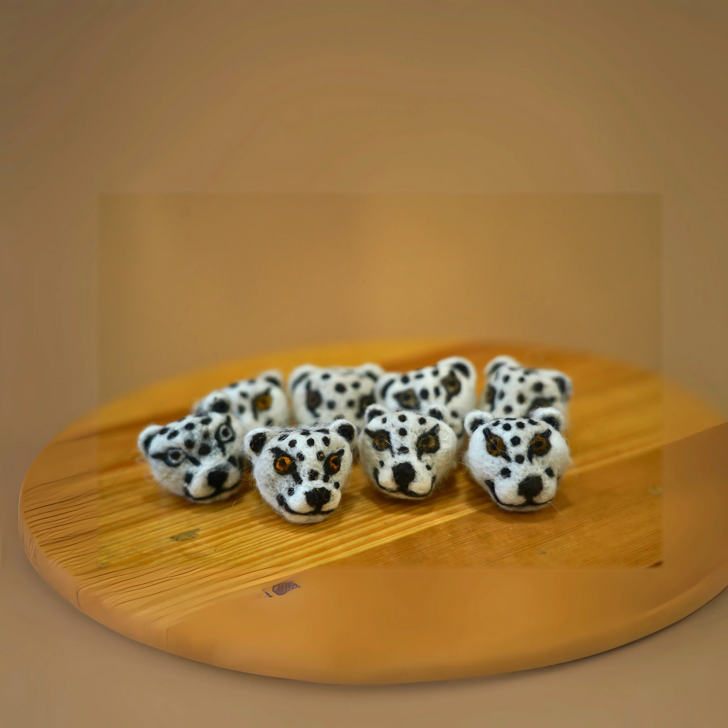 Needle-Felted Snow Leopard Head Keychain