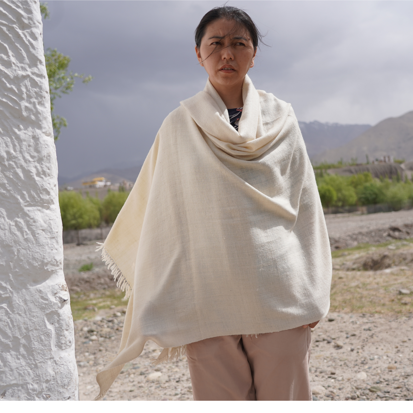 Natural White Pashmina Shawl