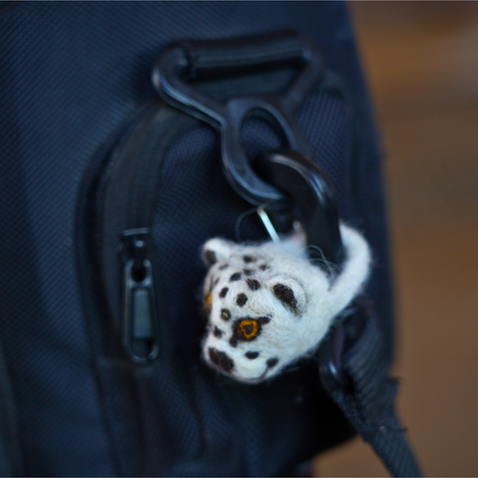 Needle-Felted Snow Leopard Head Keychain