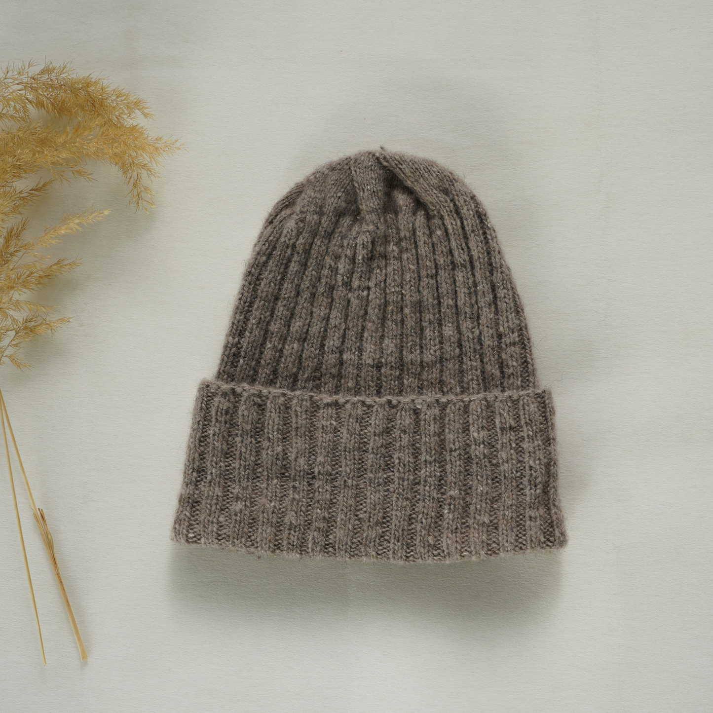 Hand-Knitted Pashmina Beanie ( Natural Grey)